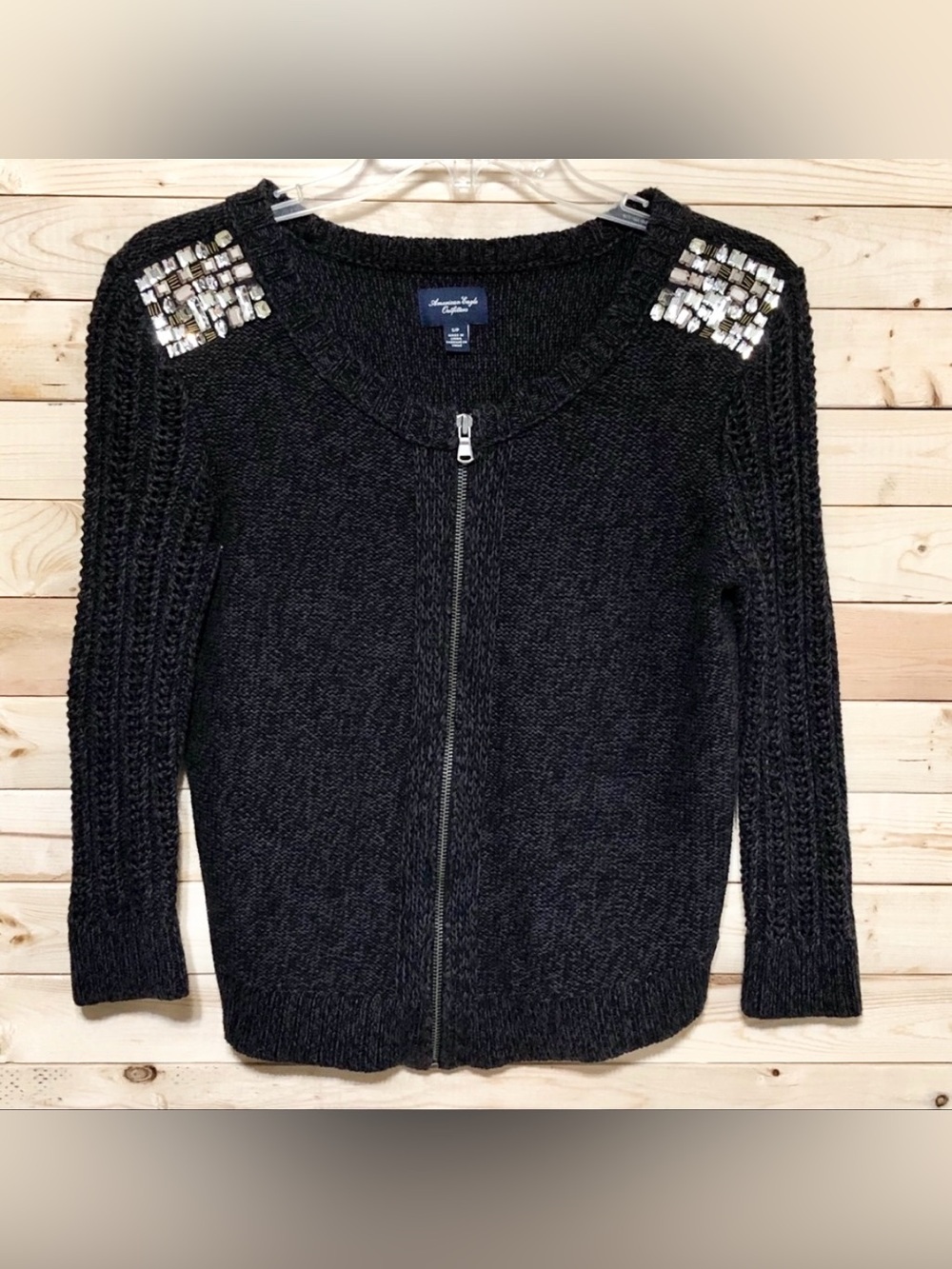 American Eagle Outfitters Women’s Dark Gray Zip Cardigan Sweater Petite size SP
